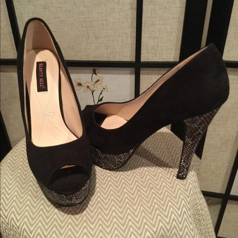 Beauty Heel Faux Suede and Faux Snakeskin Heels